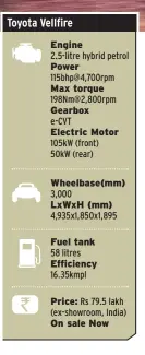  ??  ?? A 2.5-litre Atkinson cycle petrol engine pairs with two electric motors for an estimated combined power output of around 200bhp