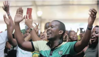  ??  ?? ANC members sing after President Cyril Ramaphosa addressed the ANC Youth League rally at Cato Crest in Durban this week to mobilise support for the party’s launch of its election manifesto at Moses Mabhida Stadium in Durban today. | MOTSHWARI MOFOKENG African News Agency (ANA)