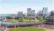  ?? San Francisco Giants ?? A rendering shows how the Mission Rock mixeduse developmen­t would look from AT&T Park.