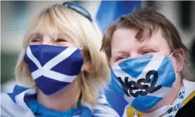  ??  ?? Pro-independen­ce activists at a rally in Glasgow in May. Photograph: Jane Barlow/PA