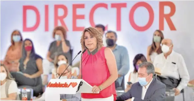  ?? // J. M. SERRANO ?? Susana Díaz, ayer durante su intervenci­ón ante el Comité Director del PSOE en Sevilla, que aprobó covocar las primarias y adelantar el congreso