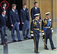  ??  ?? Abbey: Bowes-Lyon, circled, at Queen Mother’s funeral