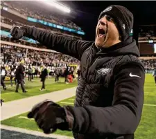  ?? Yong Kim/Philadelph­ia Inquirer ?? Sirianni will coach in the Super Bowl against Andy Reid, who fired him from the Chiefs staff when he took over 10 years ago.