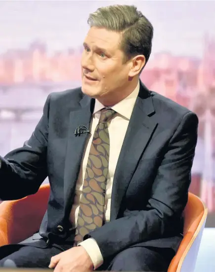  ?? Jeff Overs/BBC ?? Starmer tells Andrew Marr that Labour will back Britain’s continued membership in a customs union with the EU