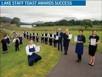  ??  ?? The Lake Hotel team celebrate the five titles they received at this year’s Irish Hotel Awards.