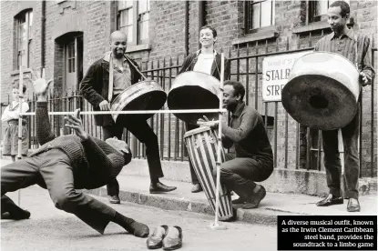  ??  ?? A diverse musical outfit, known as the Irwin Clement Caribbean steel band, provides the soundtrack to a limbo game