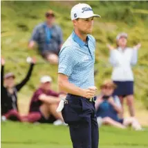  ?? ROSS KINNAIRD/GETTY ?? Will Zalatoris reacts after making a birdie on the fourth hole during the third round of the U.S. Open on Saturday.