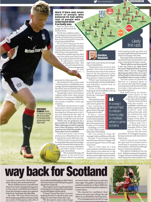  ??  ?? DRIVING FORCE Mark O’Hara is loving life at Dundee in his favoured attacking-midfield role EUR TIRED McLean against Ventspils