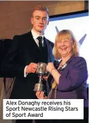  ??  ?? Alex Donaghy receives his Sport Newcastle Rising Stars of Sport Award