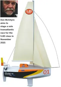  ??  ?? Don Mcintyre aims to stage a solo transatlan­tic race for the 5.80 class in November 2021