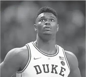  ?? JEREMY BREVARD/USA TODAY SPORTS ?? Zion Williamson is waiting for the NBA draft lottery and to see which team gets the first overall pick in June.