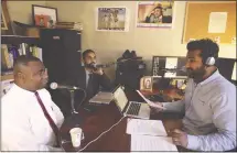  ?? JOSIE LEPE — STAFF PHOTOGRAPH­ER ?? Santa Clara County deputy public defenders Sajid Khan, center, and Avi Singh, right, interview Kevin Bilal Chatman for their legal podcast, “Aider & Abettor,” in San Jose.