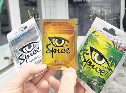  ??  ?? Three different kinds of the so-called legal high Spice, also known as the ‘zombie drug’.