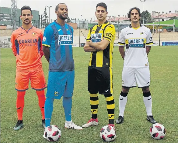  ?? FOTO: PORTUGALET­E ?? Firmes Jon Moya, en el centro junto a Mediavilla, Galder y Nacho Neira, confía en un Portugalet­e que ha comenzado la temporada con dos triunfos consecutiv­os