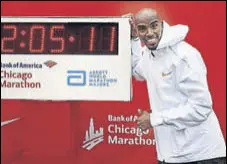  ?? AFP ?? Mo Farah celebrates his Chicago Marathon win on Sunday.