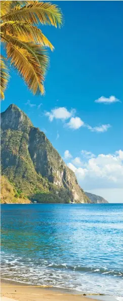  ??  ?? DRAMATIC LANDSCAPE:Soufriere beach in St Lucia, with one of the famous Pitons in the background