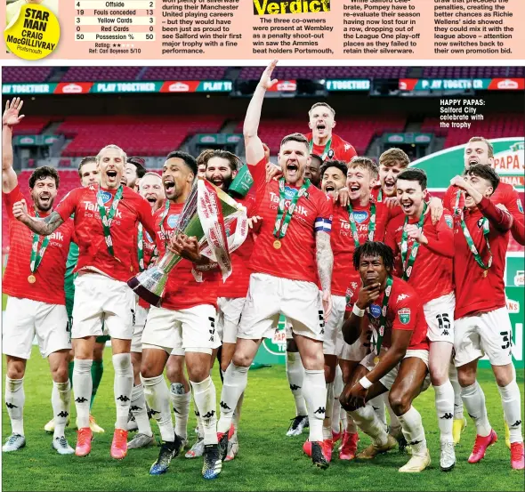  ??  ?? HAPPY PAPAS: Salford City celebrate with the trophy