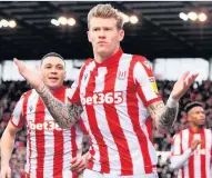 ??  ?? EASY: Stoke’s James Mcclean celebrates his goal in the 3-1 home win over Charlton yesterday