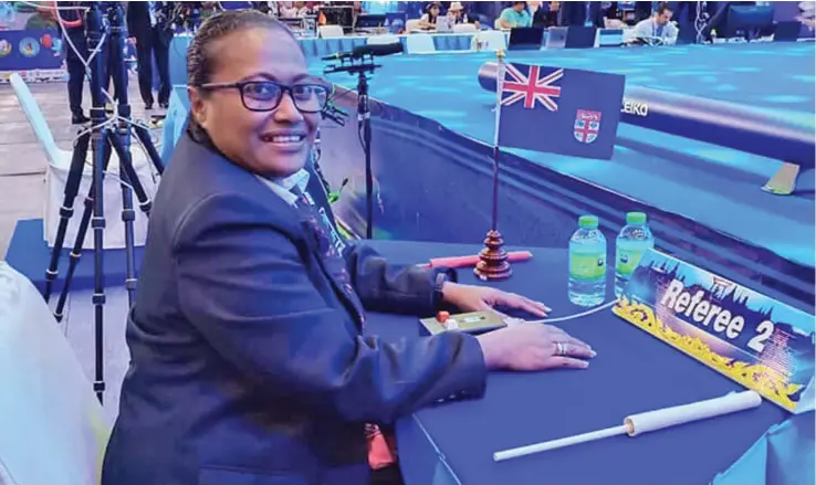  ?? Photo: Internatio­anl Weightlift­ing. ?? Weightlift­ing Fiji secretary Della Shaw-Elder is the only female Internatio­nal Weightlift­ing Federation category one referee in the Pacific and will officiate at the Tokyo Olympic Games in July next year.