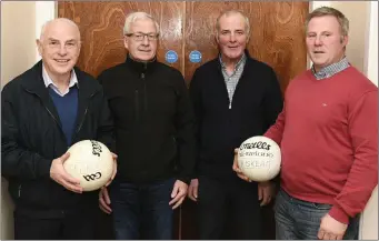  ??  ?? Looking forward to the 25th anniversar­y of Kiskeam winnning the 1994 Duhallow JAFC are a team management of Tom Dennehy, Tom Doody and Sean Cronin along with team captain Maurice Angland. Photo by John Tarrant