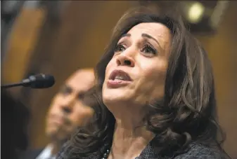  ?? Tom Williams / Associated Press ?? Sen. Kamala Harris said voter suppressio­n is “quite frankly the dark history of our country, which is specific population­s being restricted from meaningful access to the right to vote.”