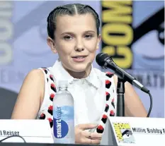  ?? RICHARD SHOTWELL/THE ASSOCIATED PRESS ?? Millie Bobby Brown speaks at the Stranger Things panel on day three of Comic-Con Internatio­nal on Saturday in San Diego.