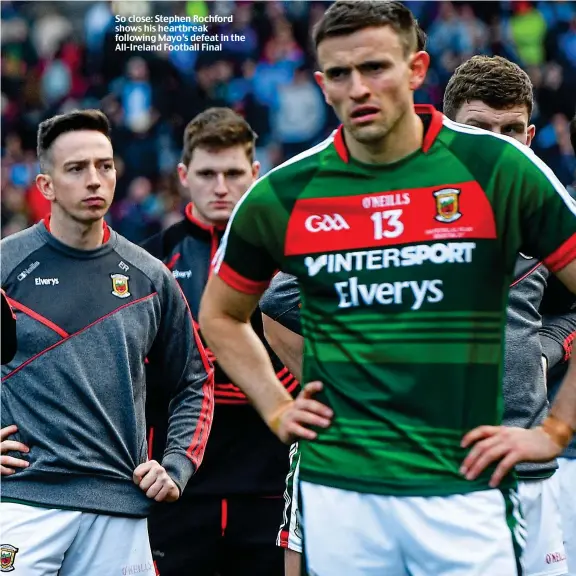  ??  ?? So close: Stephen Rochford shows his heartbreak following Mayo’s defeat in the All-Ireland Football Final