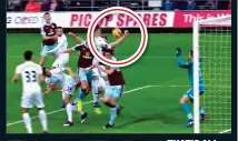  ??  ?? THAT’S ALL
VOKES: The ball hits the outstretch­ed arm of Burnley’s Sam Vokes but referee Anthony Taylor gives a penalty against Swansea and waves away the home side’s protests (left)