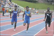  ??  ?? Thomas Stone’s Hezekiah Hawkins placed third in the Class 2A 100-meter dash in 10.96 seconds on Saturday at Morgan State University in Baltimore.