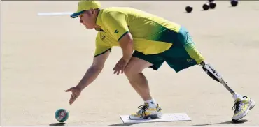  ?? Picture: EPA-EFE ?? ON THE BALL: Tony Bonnell of Australia in action during the gold medal match for the men’s Para Triples B6/B7/B8 during the lawn bowls competitio­n at the Games.