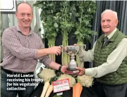  ??  ?? Harold Lawlor receiving his trophy for his vegetable collection