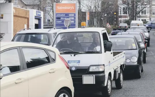  ??  ?? TRAFFIC chaos at Sainsbury’s as motorists rush for fuel. The queue stretched back as far as Falsgrave Road 121348b. Pictures: Kevin Allen