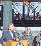  ?? Hearst Connecticu­t Media ?? Gov. Ned Lamont talks about needed transporta­tion infrastruc­ture improvemen­ts on March 18, 2019, on Naugatuck Avenue in Milford.