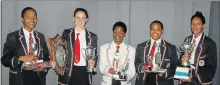  ??  ?? HONOURS: Top prize winners at GHS were, from left, Lithakazi Thobeka, Jessica Beal-Preston, Elihle Mngqibisa, Dumisa Qononda and Fireweine Behre