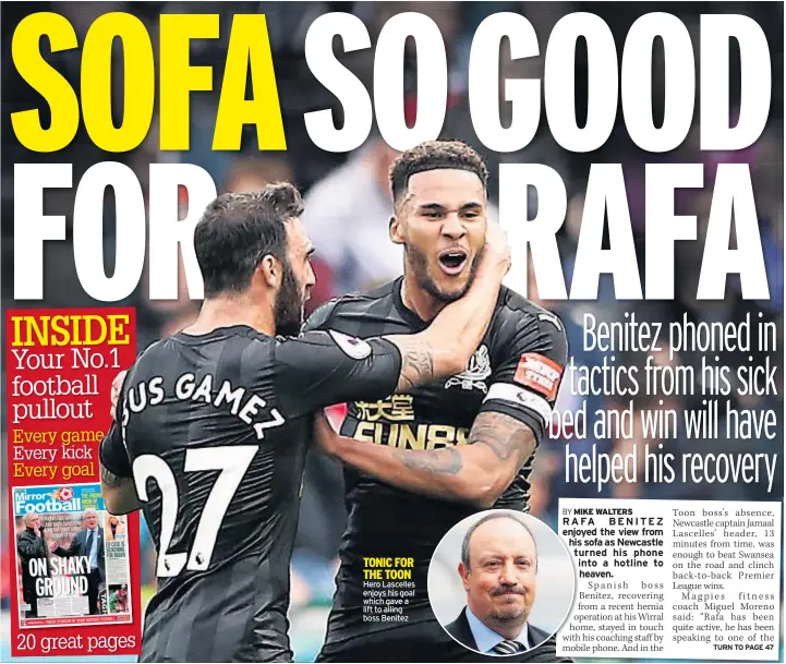  ??  ?? TONIC FOR THE TOON Hero Lascelles enjoys his goal which gave a lift to ailing boss Benitez
