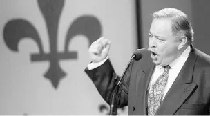  ?? Ryan Remiorz / The Canadian Pres ?? Quebec’s then-premier Jacques Parizeau gestures during his speech to Yes supporters in Montreal after losing the referendum on Oct. 30, 1995.