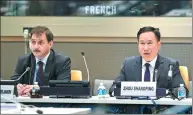  ?? LI MUZI / XINHUA ?? Zhou Shangping, China’s representa­tive, and Aleksandr Emelianov, representi­ng Russia, address the media at a China-Russia joint briefing at the United Nations on Thursday.