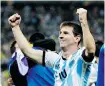  ?? Victor R. Caivano/The Associated Press ?? Argentina’s Lionel Messi celebrates after Argentina defeated the Netherland­s 4-2 in a penalty shootout after a 0-0 tie.