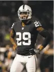  ?? Santiago Mejia / The Chronicle 2017 ?? Cornerback David Amerson played in six games in 2017.