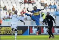  ?? Picture: GALLO IMAGES ?? OVER THE TOP: Cape Town City FC’s Thabo Nodada is airborne during his team’s Premiershi­p match against Orlando Pirates ehich was played at Cape Town Stadium on Saturday