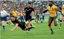  ?? AP ?? In what has become a familiar sight, the All Blacks cross the tryline, this time from Ben Smith in the win over Australia in Yokohama last month.