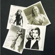  ?? ARLEN REDEKOP ?? Autographe­d glossies from the Clark Howard collection include, clockwise from top left, Candice Bergen, Raquel Welch, Lizabeth Scott and Ida Lupino.