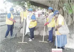  ??  ?? Lions Club President for District 413 Jessica Choobe at the weekend participat­ed in cleaning of the site of the legendary Mukuyu tree in Kabwe.