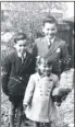  ??  ?? Brian Collins left, with older brother Maurice and youngers sister Hazel in the back garden of their home in Church Street, Tovil. Bridge Mill is in the background. Right, the Reed paper mill summer fete in Tovil. Betty Collins is on the right at the...