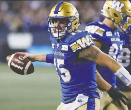  ?? KEVIN KING FILES ?? The Blue Bombers were 7-2 and in first place when veteran QB Matt Nichols suffered a shoulder injury that ended his season.