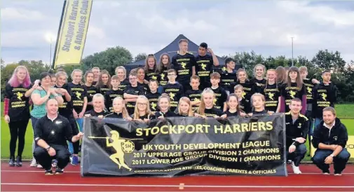  ??  ?? ●●Stockport Harriers celebrate their success in the UK Youth Developmen­t League