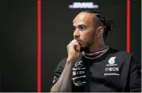  ?? HASSAN AMMAR — THE ASSOCIATED PRESS ?? Mercedes driver Lewis Hamilton speaks to media ahead of the Formula One Saudi Arabian Grand Prix on Thursday in Jeddah, Saudi Arabia.