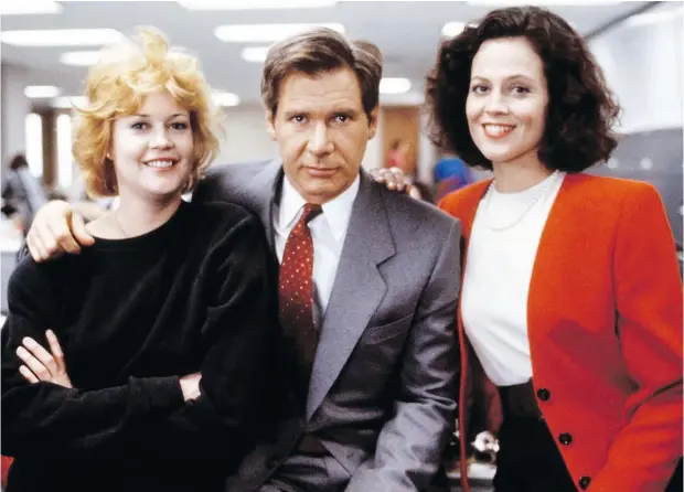  ?? — 20TH CENTURY FOX FILES ?? Melanie Griffith, left, Harrison Ford and Sigourney Weaver starred in 1988’s Working Girl, a movie in which the main character takes on a new persona, one that allows her to break from the constraint­s that were holding her back.