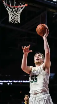  ?? JAMES BEAVER/FOR MEDIANEWS GROUP ?? Methacton’s Jeff Woodward (55) goes in for an unconteste­d layup in the District 1-6A championsh­ip game Saturday night against Cheltenham.