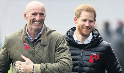  ?? STEVE PARSONS/PA ?? Gareth Thomas with Prince Harry at a Terrence Higgins Trust event at Twickenham